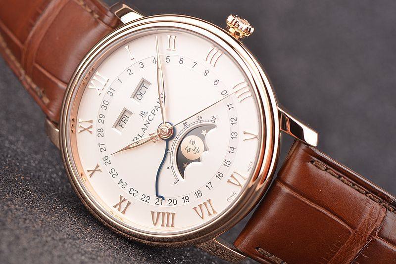 已售出【97新】宝珀玫瑰金全历月相折叠扣皮带自动男表6654-3642-55B