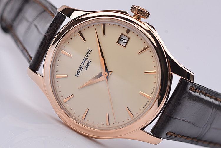 已售出【98新】百达翡丽玫瑰金将官底大三针日历自动皮带男表5227R-001