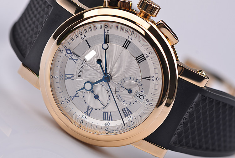 已售出【98新】宝玑航海黄金自动机械计时折叠扣胶带男表5827BA/12/5ZU