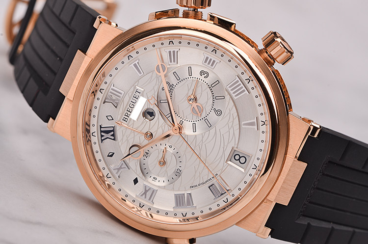 已售出【99新】宝玑航海玫瑰金GMT闹铃大日历自动机械男表5547BR/12/5ZU