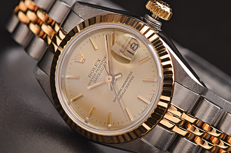 已售出【97新】劳力士女装日志型黄金及钢金色面盘自动机械女表69173