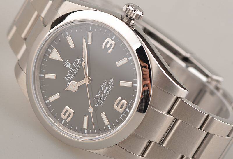 已售出【97新】劳力士新款探险家1黑盘自动机械大三针钢带男表214270