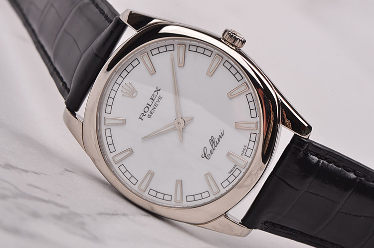 已售出【97新】劳力士切利尼白金两针手上链折叠扣皮带男表4243