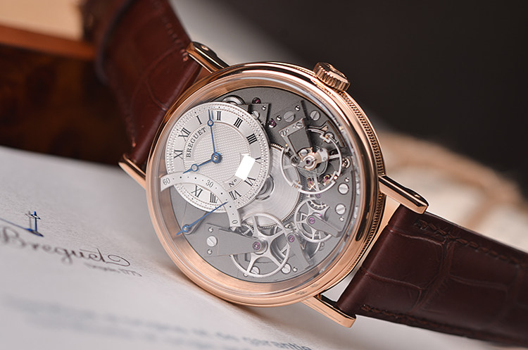 【98新】宝玑传世玫瑰金镂空秒针逆跳自动机械男表7097BR/G1/9WU