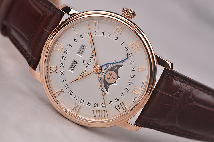 已售出【98新】宝珀Villeret玫瑰金全历月相自动机械男表6654-3642-55B