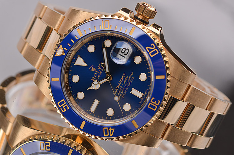 已售出【98新】劳力士潜航者型全黄金蓝水鬼自动机械男表116618LB