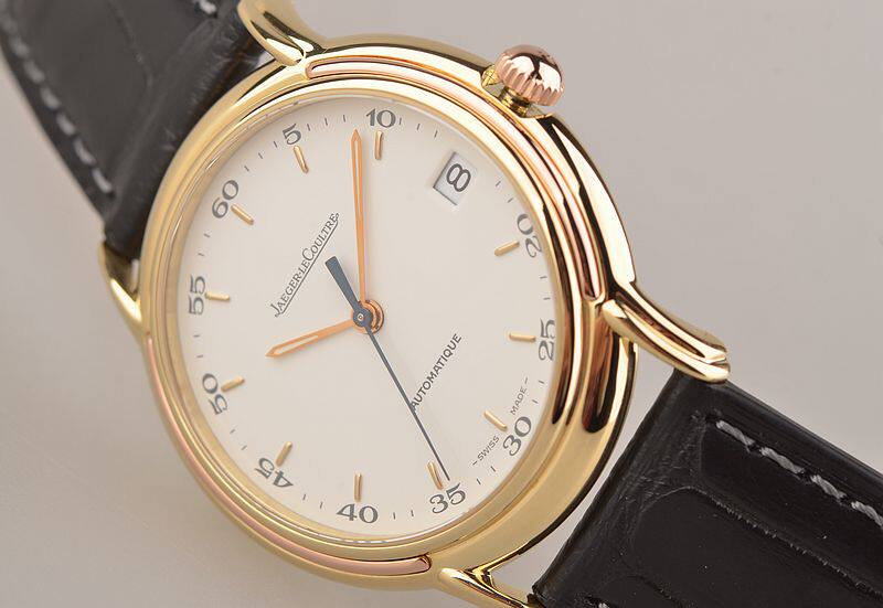 已售出【96新】积家奥德修斯黄金白面大三针日历自动机械腕表165.7.89