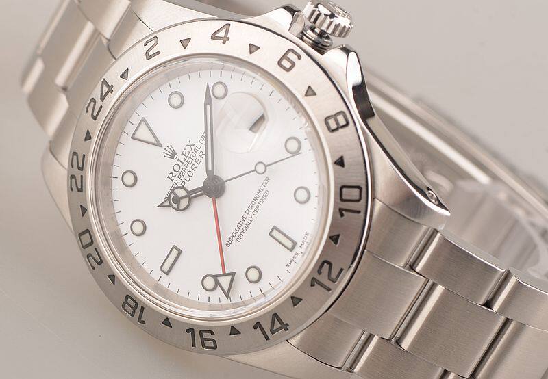 已售出【97新】劳力士探险家II型白盘GMT日历钢带自动男表16570盒证齐