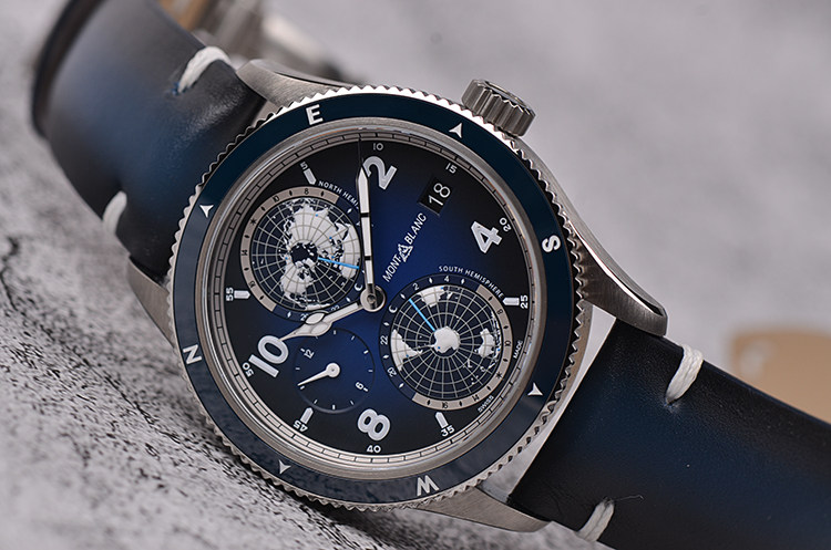 已售出【99新】万宝龙1858钛合金南北半球世界时自动机械男表U0125565