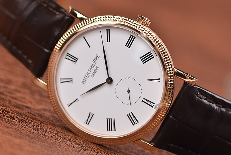 已售出【98新】百达翡丽卡拉卓华玫瑰金小三针手上链皮带男表5119R-001