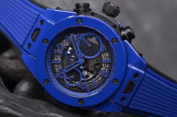 已售出【未使用品】宇舶大爆炸限量版蓝陶瓷计时日历男表411.ES.5119.RX