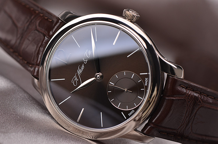 已售出【98新】亨利慕时MAYU白金深棕面小三针3天链皮带男表321.503全套