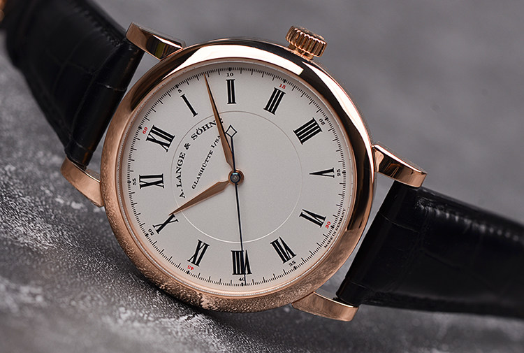 已售出【98新】朗格理查德玫瑰金大三针手上链折叠扣皮带男表232.032