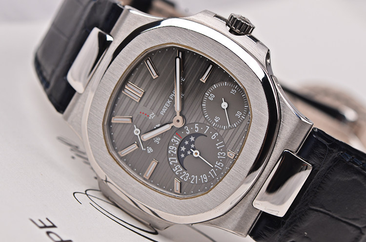 已售出【98新】百达翡丽鹦鹉螺白金动显日历月相自动男表5712G-001有纸