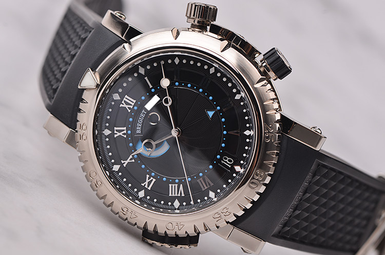 已售出【98新】宝玑航海白金动显闹铃自动机械胶带男表5847BB/92/5ZV