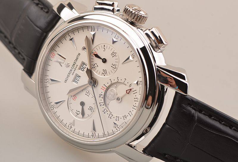 已售出【97新】江诗丹顿铂金万年历计时手上链皮带男表47112/000P-8915