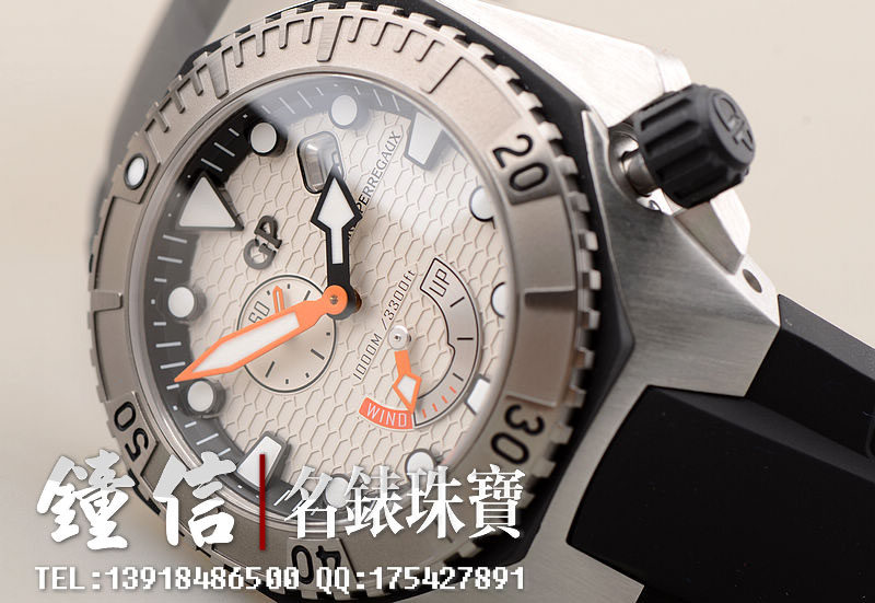 已售出【98新】GP芝柏海鹰白盘1000M潜水动显日历小三针机械胶带男表