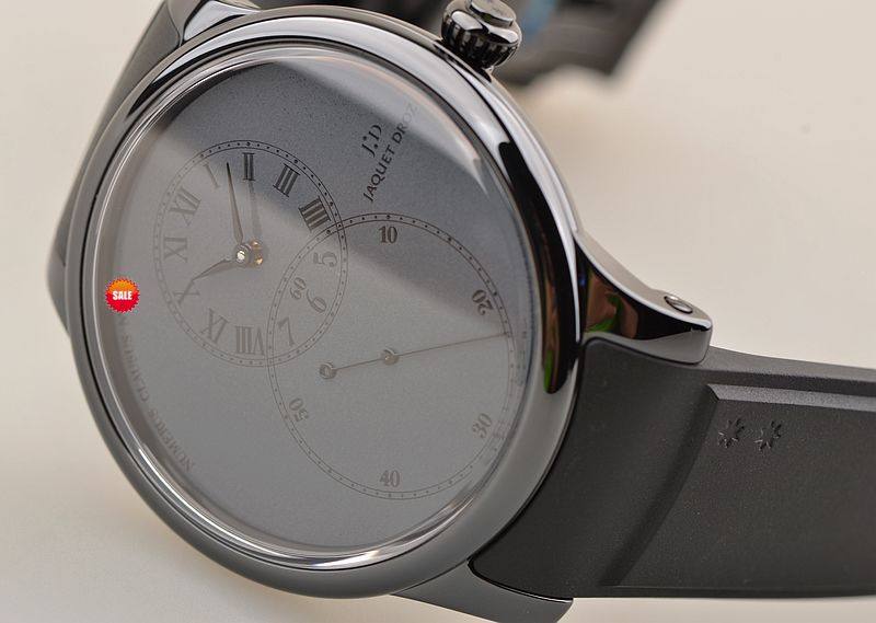 已售出【未使用品】雅克德罗黑陶瓷限量8字盘大秒针胶带男表J003035206