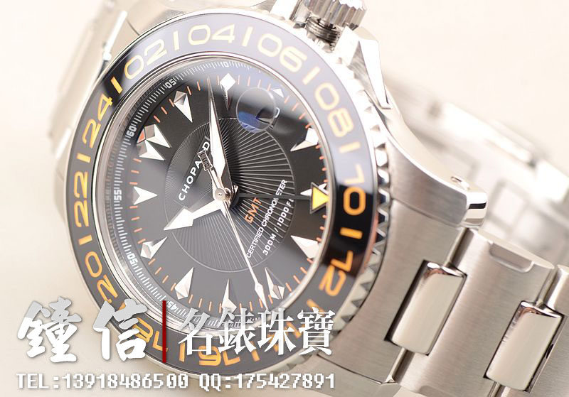 已售出【97新】萧邦L.U.C黑盘GMT第二时区自动机械钢带男表158959-3001