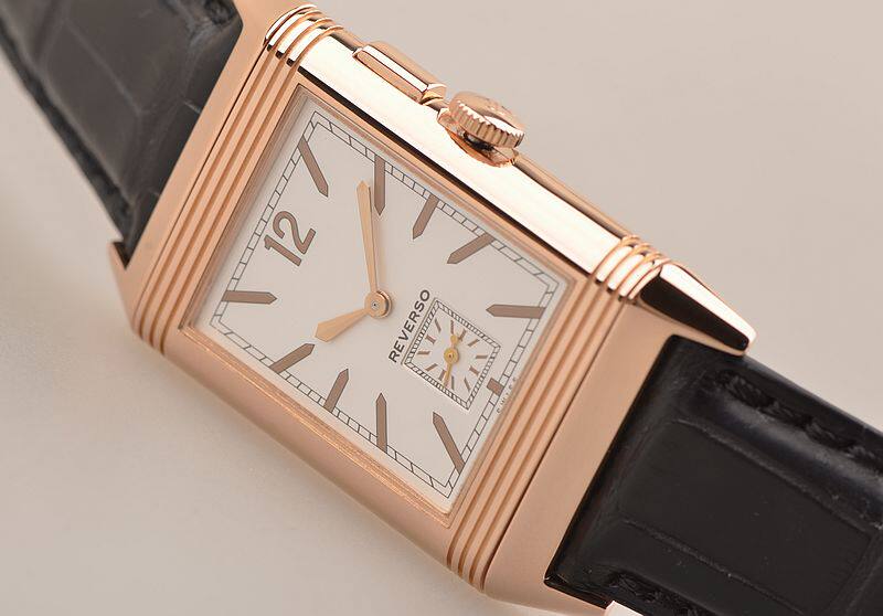 已售出【97新】积家翻转面玫瑰金GMT两地时昼夜显示手上链男表Q3782520