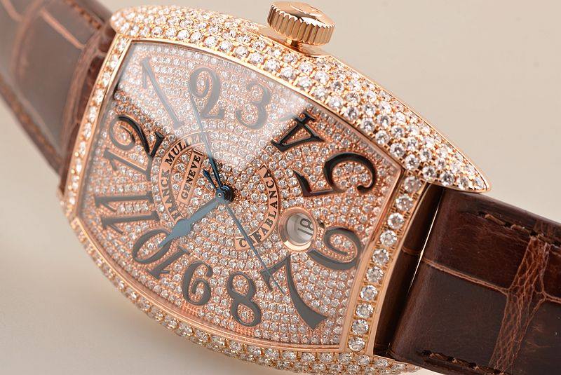 已售出【98新】法兰克穆勒玫瑰金后镶满钻大三针皮带男表8880 SC DT