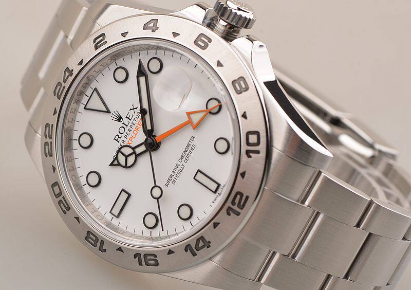 已售出【97新】劳力士探险家II型白盘GMT日历钢带自动机械男表216570