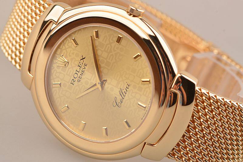 已售出【97新】劳力士切利尼奢华全黄金石英编织链腕表6623