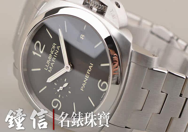 已售出【97新】沛纳海小三针日历钢带自动机械三天链男表PAM00328全附件