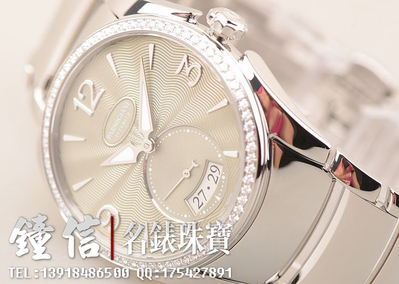 已售出【97新】帕玛强尼精钢镶钻灰盘自动机械小三针女表