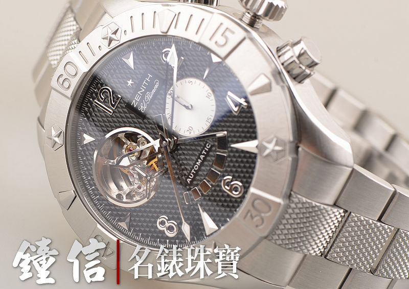 已售出【97新】真力时开心黑面动显计时钢带自动机械男表03.0526.4021