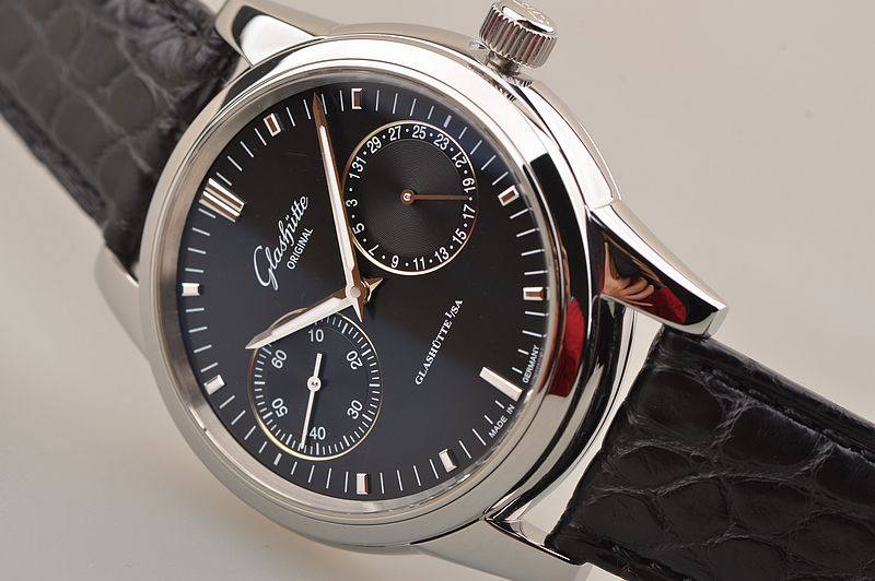 已售出【97新】格拉苏蒂参议员小三针日历自动机械男表39-58-01-02-01