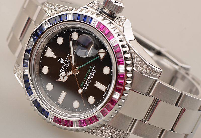 已售出【97新】劳力士格林尼治II型镶红蓝宝石圈GMT男表116710LN有保卡