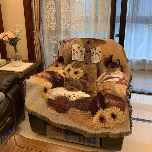 美式复古单人沙发毯棉麻高级感