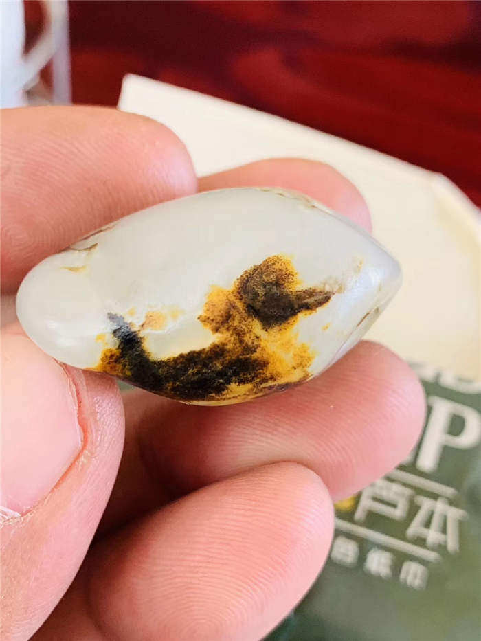 25克新疆和田玉籽料特色秋梨皮白玉原石玩料---小鸭子和田观赏玉