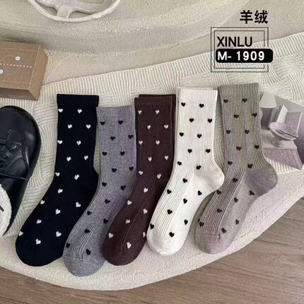 灰色波点袜子女春秋棉袜中筒袜日系花边miu系配玛丽珍堆堆袜秋冬