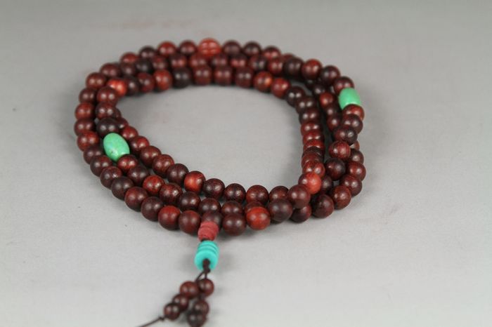 印度小叶紫檀手串手链佛珠念珠加绿松石 108颗特价90元