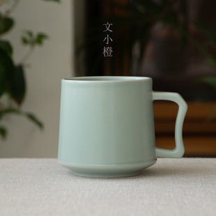 文小橙 办公室咖啡杯家用水杯 天青汝窑高升杯 陶瓷马克杯