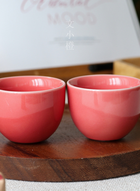 红色陶瓷茶杯家用品茗杯单个功夫茶道杯子个人专用主人杯客杯大号