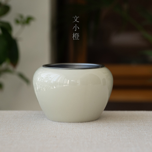 素色建水 文小橙 小号茶洗带盖仿古干泡功夫茶具配件水盂茶洗
