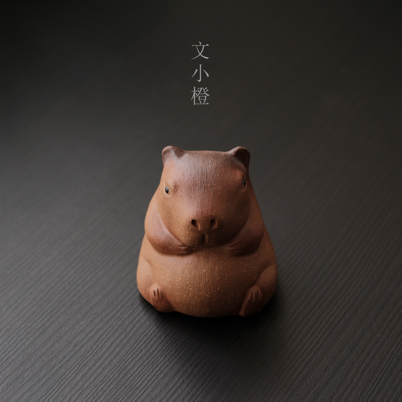 紫砂卡皮巴拉水豚澡盆茶宠摆件