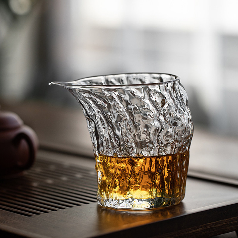 日式锤纹鹰嘴公道杯耐热玻璃高档分茶器无把加厚茶海小号功夫茶具