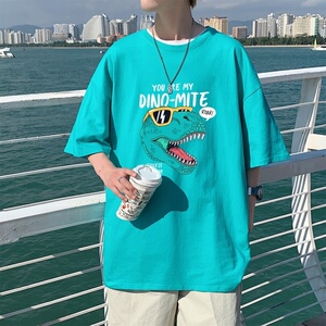 T3356落肩款宽松T恤克莱因蓝T 仓库一件起正常配送中男港风T恤图片