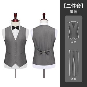 T2Z8592P67潮流时尚马甲西裤套装修身商务长裤马甲套装新郎伴郎衣图片