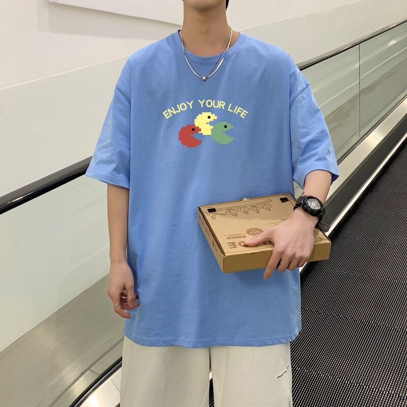 T3586男短袖印花五分袖已爆港风潮牌大码夏季新款宽松t恤图片