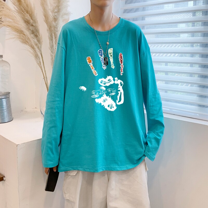 C2627P30男长袖t恤春季打底衫长袖纯棉春季港风印花宽松潮流上衣图片