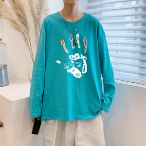 C2627P30男长袖t恤春季打底衫长袖纯棉春季港风印花宽松潮流上衣图片
