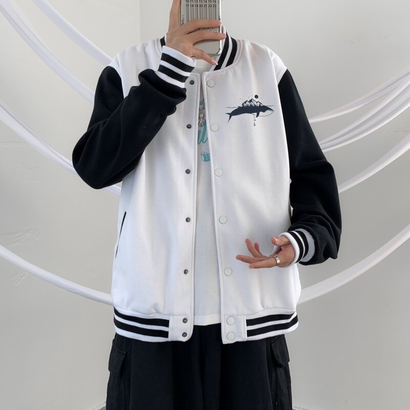 BQ3229P75港风潮牌休闲宽松夹克男外套男潮胸前小标印花棒球服,男装夹克,星座510A-1