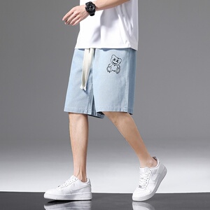 DN3808黑白景 潮牌工装短裤男牛仔短裤男宽松休闲韩版日系港风图片