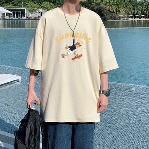 T3466P25男港风T恤滑板少年印花T恤落肩款宽松T恤克莱因蓝T图片