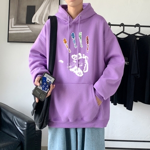 L2461P48卫衣男秋冬新款潮趣文字印花潮流休闲帅气连帽外套图片